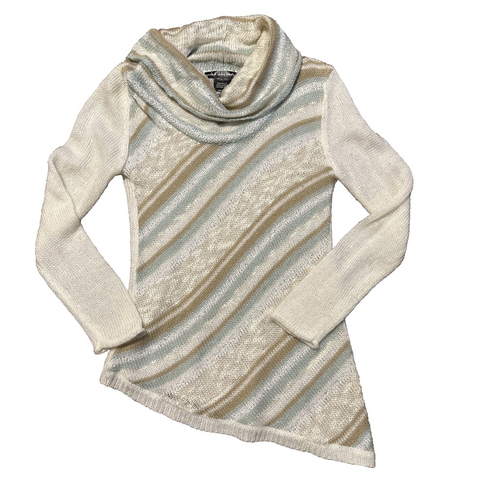 United States Sweaters Women Sweater Top Size L White With Stripes Cowl Neck